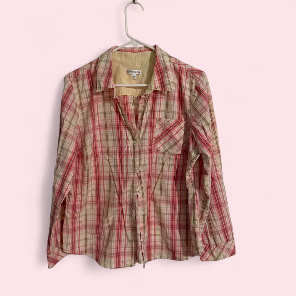 Croft & Barrow button down womens L pink plaid long sleeve cotton tab